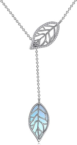 YAFEINI Mondstein Y Kette für Damen 925 Sterling Silber Blatt Lariat Anhänger Halskette Mondstein Schmuck Geschenk