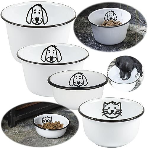 LS-LebenStil Vintage Hundenapf Fressnapf Emaille Weiß 11x5cm Retro Napf für Hunde mt Motiv Wassernapf Futterstation Futterbar Reisenapf klein