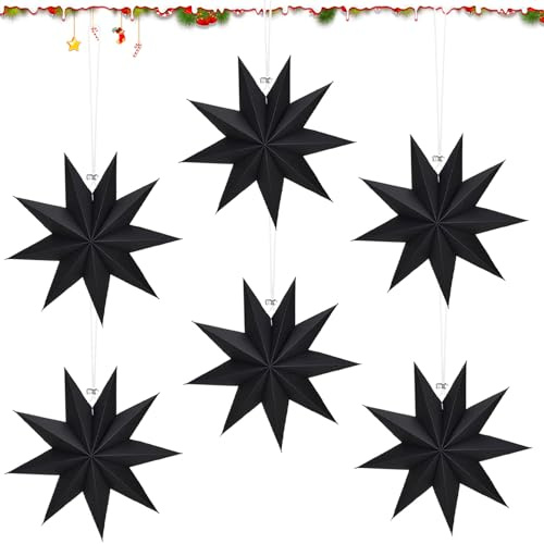 RYAN 6 Stücke Weihnachtssterne Papiersterne Weihnachten 30cm Faltsterne Weihnachtsstern Deko Papiersterne für Weihnachtsbaum Dekoration Zimmer Wohnzimmer Fensterdekoration (Schwarz)