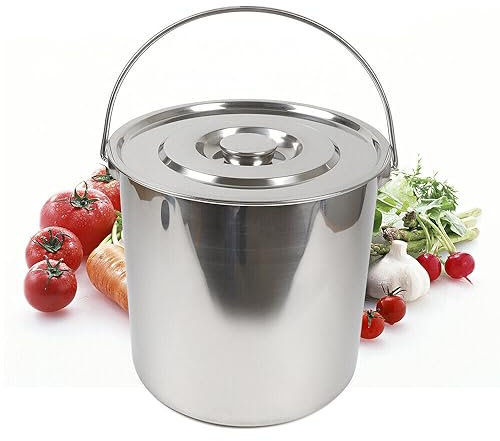 20L Eimer Edelstahl, Edelstahleimer Kücheneimer mit Hat Einen Griff und Einen Deckel für Küche Industrie Gourmet Bars Cafés und Privathäuser (20L)