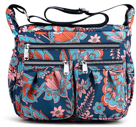SODOLLEE Umhängetasche Damen Modedruck Schultertaschen Leichtgewicht Frauen Crossbody Bag Mehrere Taschen Nylon Messenger Bag für Einkaufen Reisen Freizeit Blume A