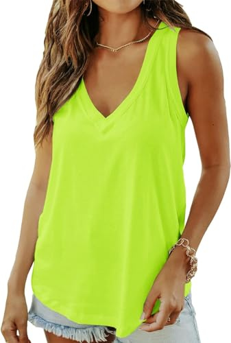 ELFIN Damen V-Ausschnitt Tank Top Ärmellos Sommer Basic T-Shirts Casual Oberteile Tunika Tops
