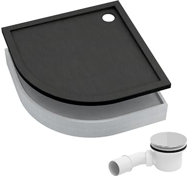 AQUABAD Duschwanne/Duschtasse | Komplettset Basic Black Stone 90x90cm R55 Viertelkreis | inkl. Styroporträger und Marken-Siphon 90mm mit Chromdeckel | (Gesamthöhe inkl. Träger 16 cm) zum Befliesen
