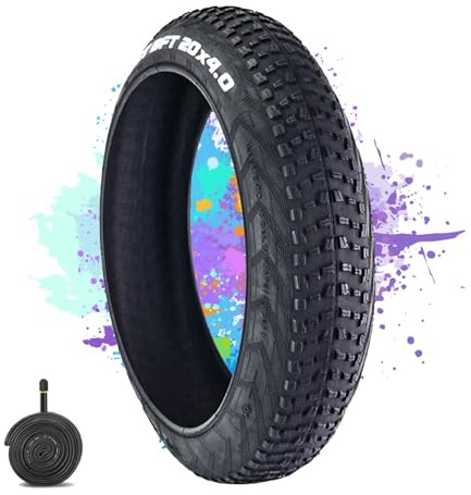 BaiWon 20 E-Bike Fat Tyres 20 x 4.0, 20 Electric Bicycle Tire with Bent Valve Inner Tube MTB All-Terrain Tires Mountain Bike Tires | Bicycle Front Rear Wheel 100-406 Anti-Slip Fat Tire | 30 PSI