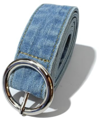 Inzegao Damen-Jeansgürtel für Jeans, Hemd, runde Schnalle, Blau, Denim-Kleid, Taillengürtel