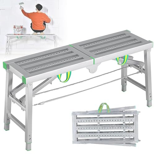 Qiang Plattform Trittleiter Mehrzweckleiter Baugerüst Arbeitsgerüst Leiter Tritt Klappbar Bis 300Kg rutschfest Belastbar Gerüstturm Hocker,Bank Verstellbare Höhe,TypeA-200 * 40cm