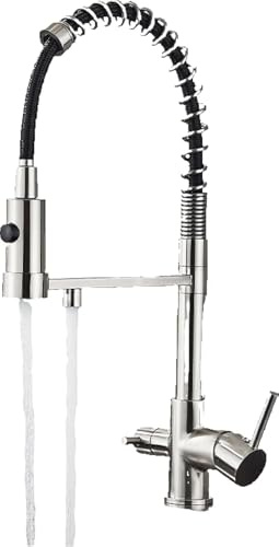 KLARWERK® Bernd | Flex 3-Wege Armatur Edelstahl Silber gebürstet Gastro | Filter Wasserhahn Küche Feder | Osmose Mischbatterie U-Auslauf 3 Anschlüsse