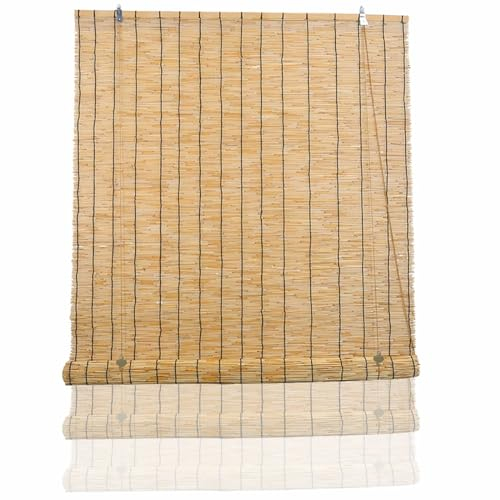 Retro Bambusrollo Ohne Bohren 45x100 80x120 85x120 90x120cm Benutzerdefinierte Bambus Vorhang Winddicht Sichtschutz Naturholz Raffrollos Jalousie Fenster Rollos Für Terrasse/Garten/Balkon/Küche (Farb
