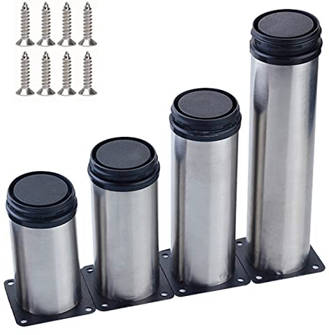 RWRAPS 4 Ersatzmöbelbeine, Schrankbeine aus Metall, verstellbare Beine aus Edelstahl, runde Küchenschrankbeine, mit Schrauben, 40 cm (15,7 Zoll) (Schwarz 5 cm (2,0 Zoll))