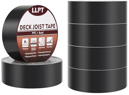 LLPT Joist Tape for Decking | Beam Joist Protection Flashing Tape | Heavy Duty Waterproof Butyl Sealant | for Wood Decks Roof Building Joists Beams(JDT250P6) | 6 Packs | 50mm x 15m