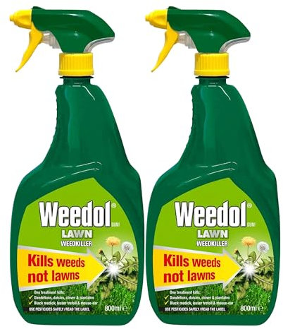 Garden Lawn Weed Killer Bundle - Pack of 2 x1L Ready to Use Lawn Weed Killer Weed Control with Topline Card. Strong Weedkiller for Dandelions, Daisies and more