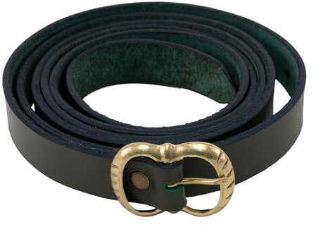 Vehi Mercatus Mittelalter Gürtel- Leder - 2,2 cm breit - in Rot, Grün, Braun, Schwarz - Messingschnalle oder Ring- für Wikinger, LARP, Reenactment, Alltagsgebrauch (Gürtelschnalle, Grün, 160cm)