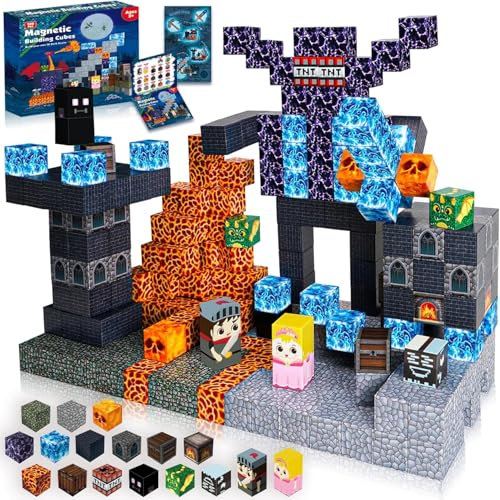Magnetische Bausteine für Kinder 100 Teile Mystische Magnetbausteine mit Drachen & Schatzkiste |Schattenschloss Bauset für epische Abenteuer | Magnetic Building Blocks ab 5 Jahren Ostern Geschenke