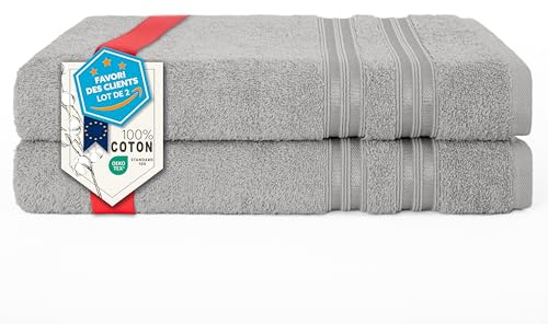 Hammetex Set med 2 badhanddukar, 70 x 140 cm, 100 % bomull, 500 GSM, mjuka, absorberande, snabbtorkande, OEKO-TEX-certifierad, ljusgrå