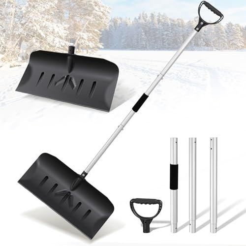 Arejonner Pala da neve per vialetto, casa, garage, rimozione della neve con impugnatura a D, striscia in alluminio, resistente, lunga 121,9 cm, pala di grande capacità, perfetta per giardino, auto,