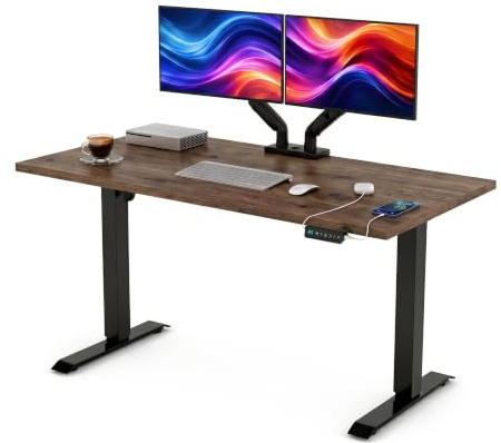 POKAR Höhenverstellbarer Schreibtisch Elektrisch 160x80 cm | Massive 25mm Platte | Memory-Panel mit USB-C und USB-A | Steh-Sitz-Tisch für Home Office | Gestell Schwarz, Platte Davos Eiche