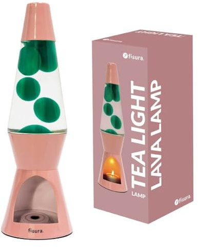 Fisura - Lavalampa med ljus. Lavalampa utan elektricitet. Rosa och grön lavalampa. Miljövänlig lampa. Originell present. 29 cm x 8,5 cm (ljus ingår ej)