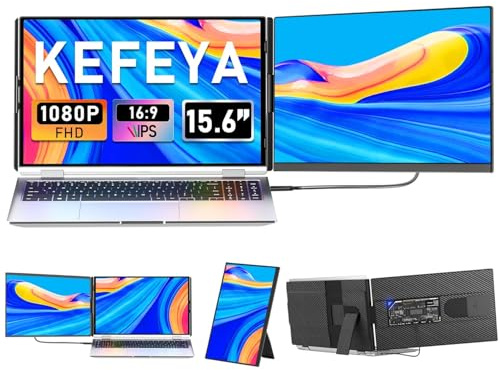 KEFEYA Laptop Screen Extender, 15.6 FHD 1080P IPS Laptop Monitor Extender Detachable Portable Monitor for Black 15.6 Dual Screen