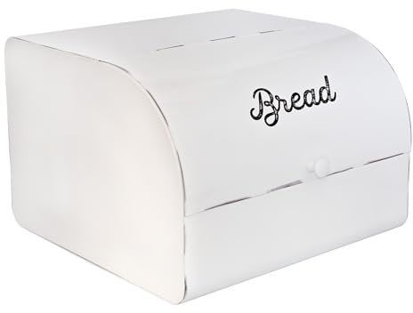 AuldHome Design Large White Bread Box; Farmhouse Enamelware Vintage Style Family Size Countertop Bread Bin