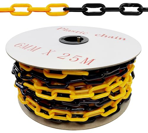 Vigil Plastic Barrier Chain for Safety Control - 25 Metre, Yellow & Black | Barrier Fencing for Queue Management, Chain Link Fencing for Temporary Barriers, Safety Barrier with High Visibility