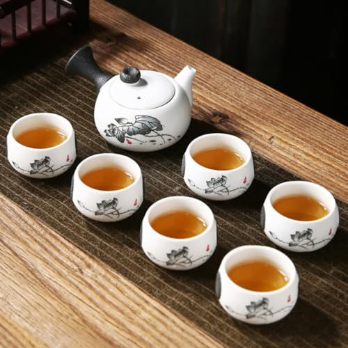 HGDESIGN Set da tè in porcellana con teiera e 6 tazze da tè, smaltato senza scottature, tazza da tè, cinese giapponese Kong Fu servizio da tè asiatico (a)