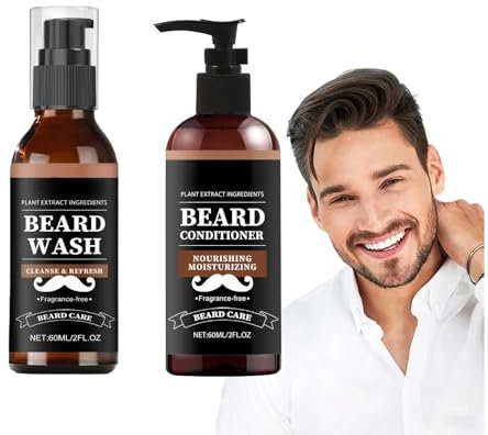 Beard Wash & Softener For Men, BartShampoo Conditioner Set Bartpflege für Männer, Bart-Shampoo Conditioning zur täglichen Bartpflege und Bart-Reinigung, für einen weichen gepflegten Bart