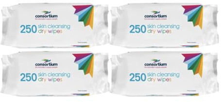 4 x 250 Packs Dry Skin Cleansing Wipes – (1000) Disposable, Lint-Free Large Wipes (26x20cm) – Soft & Absorbent for Baby Care, Incontinence, Personal Hygiene, Patient Use