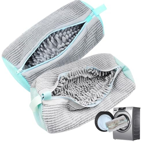 Shoe Washing Machine Bag for Washing Machine, Trainer Wash Shoe Bag with Zipper Hook, Sneakers Laundry Shoe Cleaning Bag Reusable and Durable(2Pcs Grey)