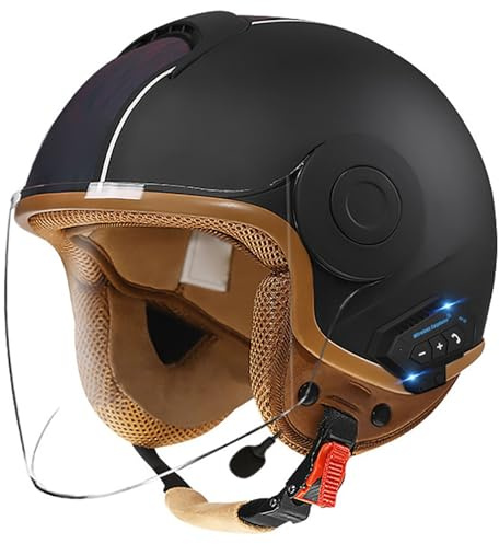 Elektrischer Motorradhelm Für Herren Und Damen Mit Bluetooth, Leichter Motorradhelm Mit Visier Und Schnellentriegelbarem Kinnriemen, Offener Motorradhelm, DOT/ECE Zertifiziert I,M/(56~57cm)