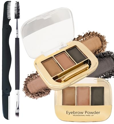 3 Farben Augenbrauen Puder, Wasserfest Langanhaltend Eyebrow Makeup Palette, Multiuse Augenbrauenfarbe, Feines Pulver mit Rasierer und Pinsel, Augenbrauenpuder für Natürlich Voluminöse Augenbrauen-04
