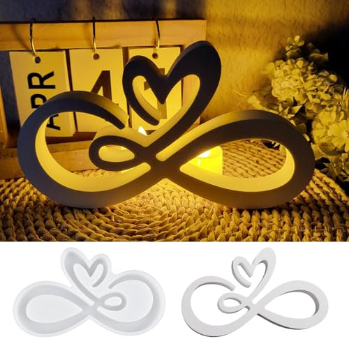 Unendlichkeitszeichen Silikonform mit Herz, Gießform für Gips und Harz | 20,5 x 12 x 2 cm, glatte Innenfläche, saubere Konturen, leichtes Entformen, für Tischdeko, Hochzeiten und Geschenkideen