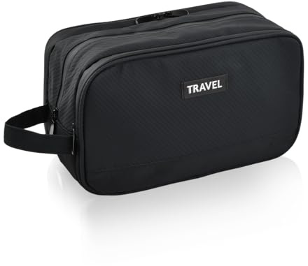 Beauty Case da Viaggio Uomo Donna, Borsa da Toilette Impermeabile 8.1L, Borsa da Bagno Barba con 3 Scomparti, Astuccio da Toilette Grande Capacità, Borsa da Cosmetica Portatile