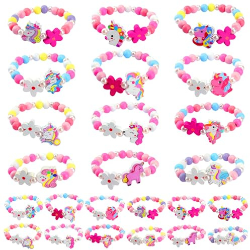 Bomtop 12 Stück Bunte Armband Schmuck, Armbänder Mädchen, Bunte Freundschaftsarmband, Party Schmuck Mädchen Mitgebsel Einhorn Geburtstag Gastgeschenke