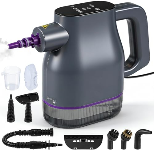 1350W Dampfreiniger Handgerät mit 15s Schnellaufheizung auf 130°C – Touchscreen Kindersicherung 400ml Handdampfreiniger & Chemiefrei Steam Clean 9 Zubehör für Auto, Sofa, Boden, Bad, Fliesen, Fenster