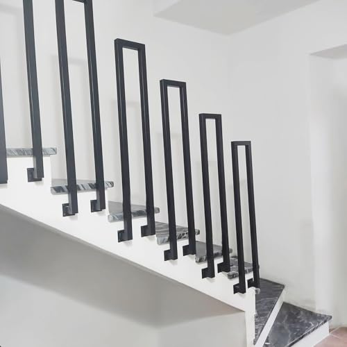 Barandilla Escalera Forma U Exterior, Pasamanos Negro, Barandillas Escaleras de Hierro para Interiores, Pasamanos Escalera Forma de U (Negro L, 120cm)