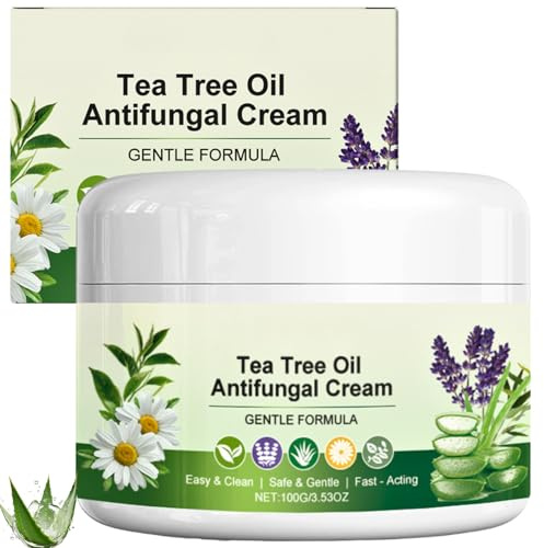 Tea Tree Oil Antifu-ngal Cream, Athletes Foot Treatment, Itch Relief Cream for Jo-ck Itch, Feet & Hand, Natural Anti Fungal Cr eam with Aloe Vera for Dry, Itchy Skin Relief, Soothing & Hydrating