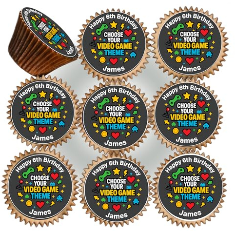 30 x YOUR FAVOURITE VIDEO GAME THEME BIRTHDAY PARTY PERSONALISED EDIBLE ICING 3.8 cms CUPCAKE TOPPERS DECORATIONS M-47