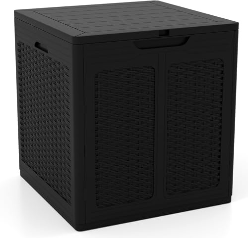 GIANTEX Boîte de rangement, 145 l, avec couvercle verrouillable, en plastique, boîte de rangement pour meubles de jardin, outils de jardin et accessoires de piscine (noir)