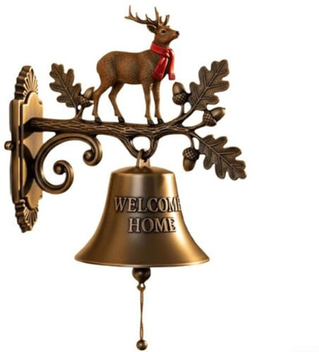 QOXEZY Campanello natalizio in ghisa, decorazione natalizia per ingresso, con incisione festiva di benvenuto e disegni stravaganti con personaggi festivi per l'ingresso di casa e decorazione del