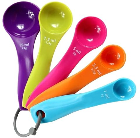 5 Stück Messlöffel Gramm, Messlöffel Set, Bunt Measuring Spoons mit Unterschiedlichen Kapazitäten, Portionierlöffel Farbmesslöffel für Kochen & Backen Flüssigkeits und Pulvermessgeräte