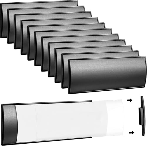 12 Stück Gebogene Namensschildhalter Wandhalterung, Türschilder Aluminium 8 x 21 cm, Selbstklebende Tür Namensschilder mit Austauschbarer Beschriftung für Büro, Zimmer und Wand (Schwarz)