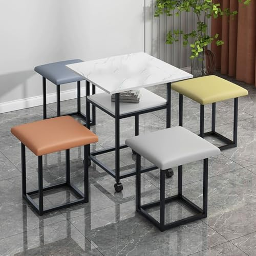 5-i-1 stapelbart ottoman-set med svängbara hjul mångsidiga sittkuber och litet tebord för vardagsrum kontor eller sovrum snygg vit design
