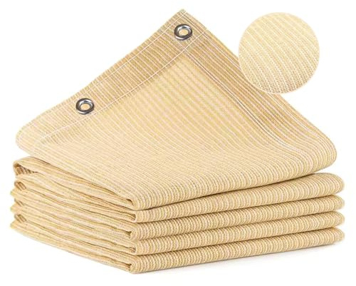 Vocray 3X3M Schattennetz 200g/m² Beige, 90% UV-Schutz Sonnenschutz Schattiernetz wetterfest, atmungsaktives Schattengewebe für Garten Gewächshaus,Terrasse, Sichtschutz Zaunblende für Terrasse