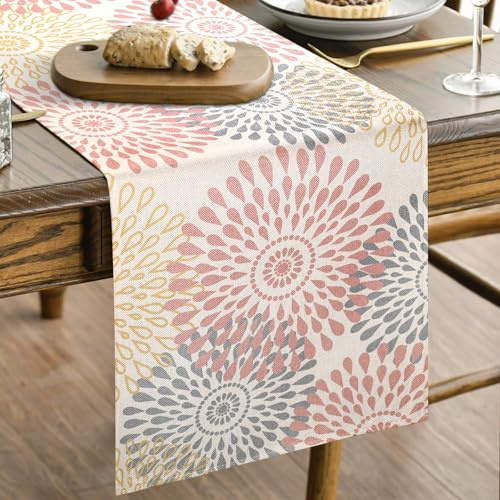 Table Runner Colourful Yellow and Pink Dahlia Flowers Modern Boho Linen Country House Style 40 x 100 cm for Summer Party Outdoor Spring Birthday Wedding Decoration Wedding Decoration Garden Party