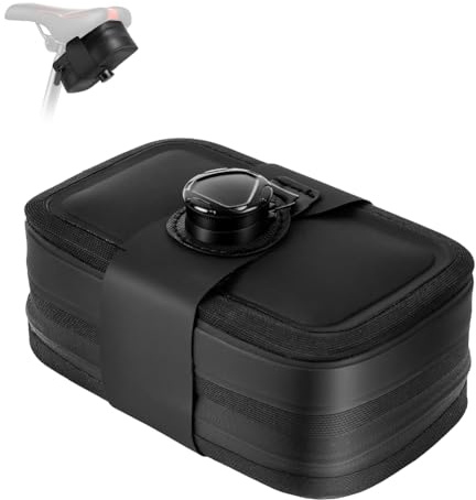 DiULi Bolsa Sillin Bicicleta, Bolsa Cerradura Giratoria para Sillín, 14.7*8.4*6cm Borsello Per Bici, Mini Bolsas de Asiento para MTB Bici Carretera Plegable,Desplazamientos y Ciclismo(Negro, Estilo A)