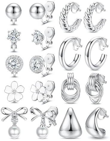 Chriscoco Boucle d'Oreille Clip Hypoallergénique Boucles d'Oreilles Femme Or/Argent Clips Oreilles Non Percées Zircone Cubique Pearl Boucle d'Oreille Pendantes Clip Creoles