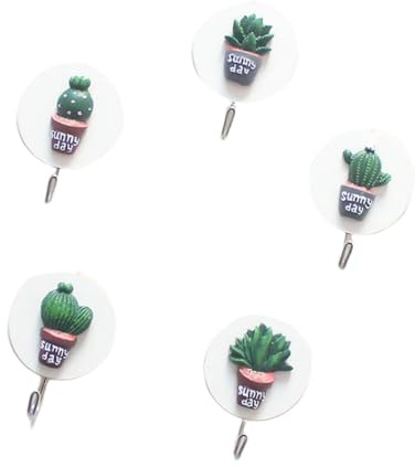 STAHAD Crochets Muraux Adhésifs en Bois Forme Cactus 5 Pièces, Auto-adhésifs sans Perçage, Décoratifs et Pratiques pour Salle de Bain et Garage Style Aléatoire
