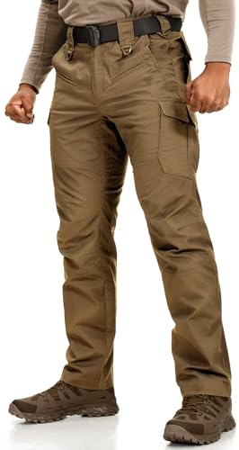 IDOGEAR Pantalón Táctico Hombre Pantalón Senderismo Outdoor Impermeable & Transpirable Softshell Multi-Bolsillos para Trekking Airsoft Caza Resistente & Ligero (Coyote Brown,38W x 32L)