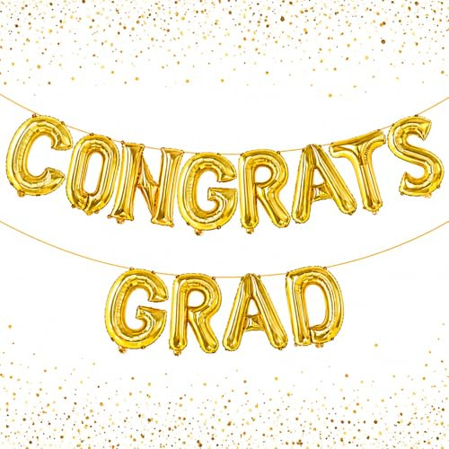 Gleemix Congrats Grad Luftballon Girlande, Gold Abschluss Deko, 16 Zoll Abschlussfeier Ballon, Abitur 2026 Deko Graduation Party, Schulabschluss Deko Banner