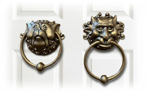 Labyrinth Door Knockers (Set of 2) – Antique Bronze Effect Front Door Knocker for Gothic Home Decor & Wall Hanging Art – 3D Handmade Gargoyle Face Design – Durable Resin